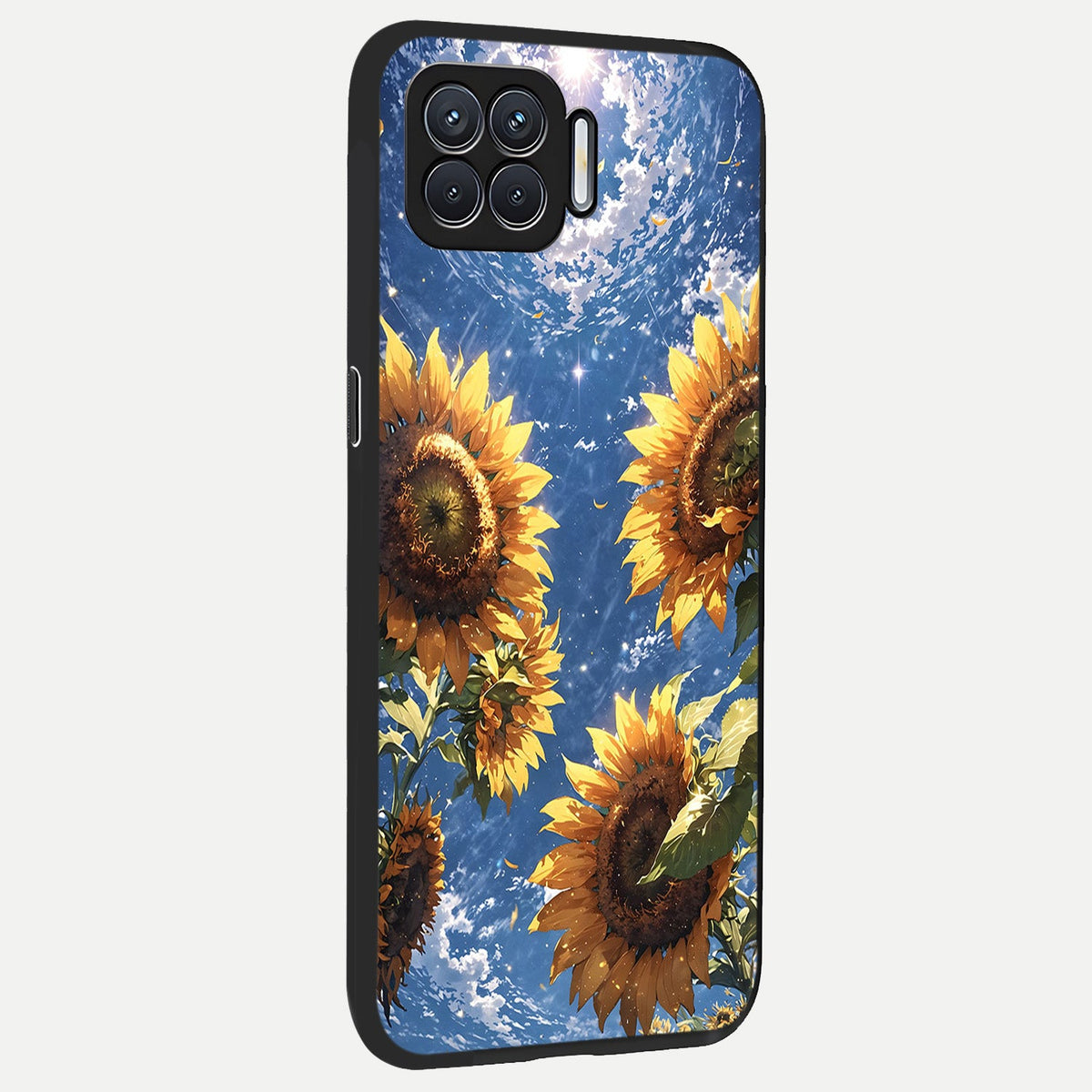  Heavenly Sunflower Rise back cover For Oppo F17 slim fit glass case with vibrant aesthetic design