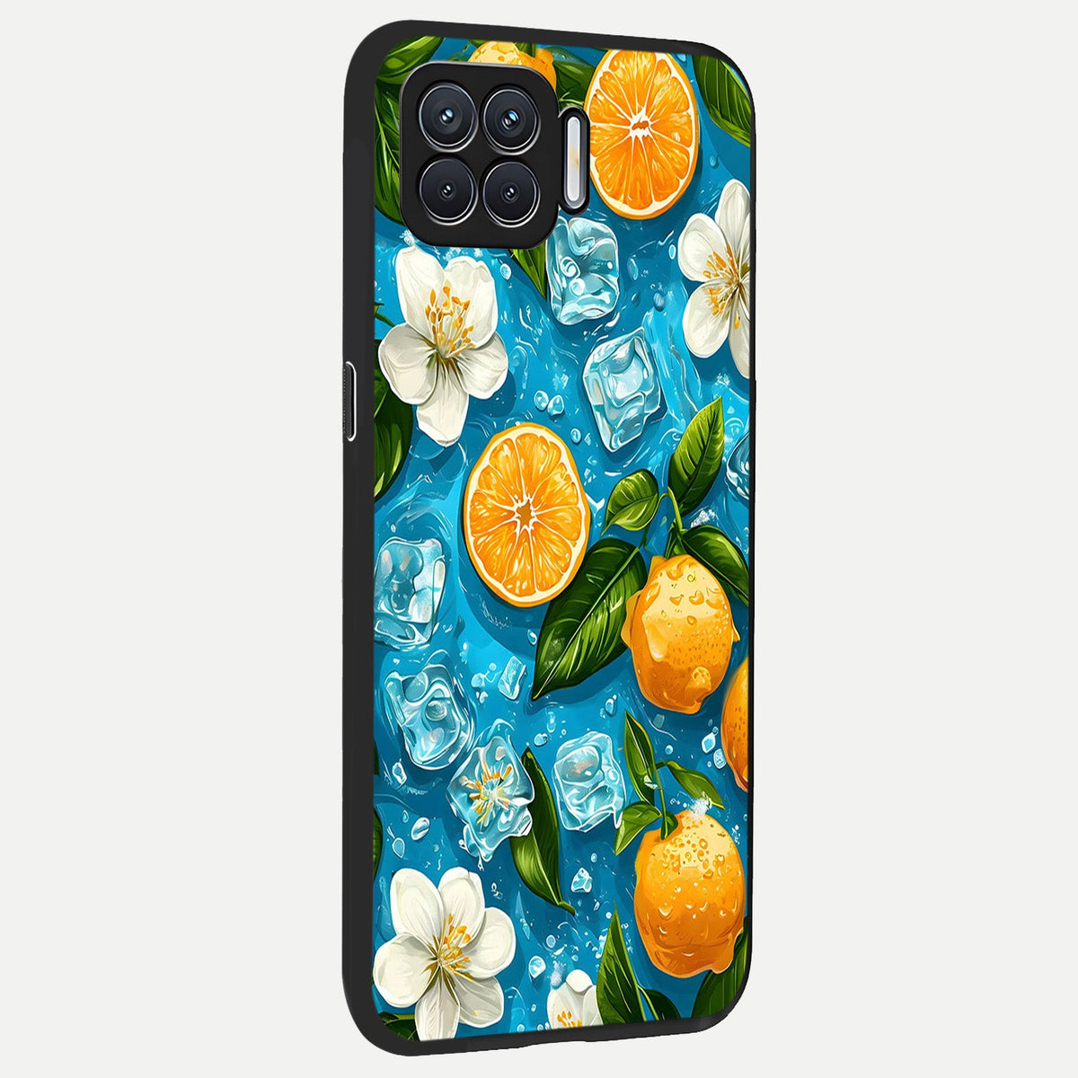  Ice Cube With Orange back cover For Oppo F17 slim fit glass case with vibrant aesthetic design