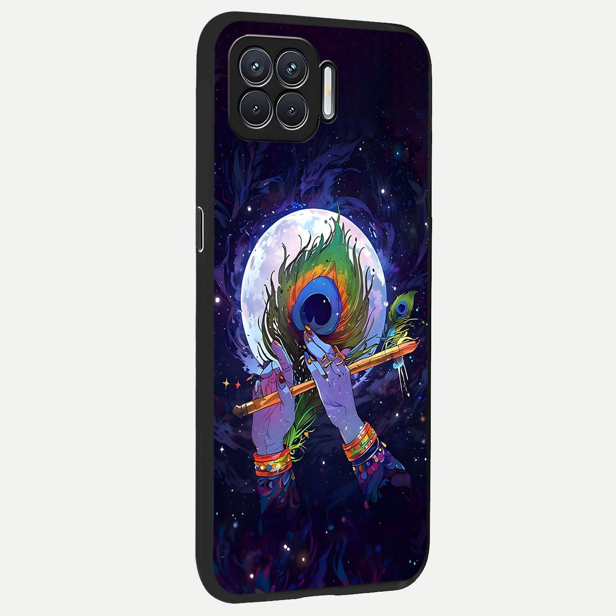  Krishna Hands Art back cover For Oppo F17 slim fit glass case with vibrant aesthetic design