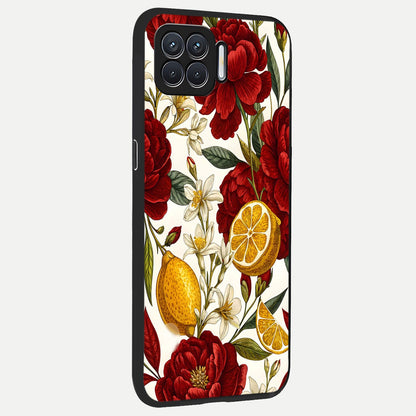  Lemon Rose Charm back cover For Oppo F17 slim fit glass case with vibrant aesthetic design