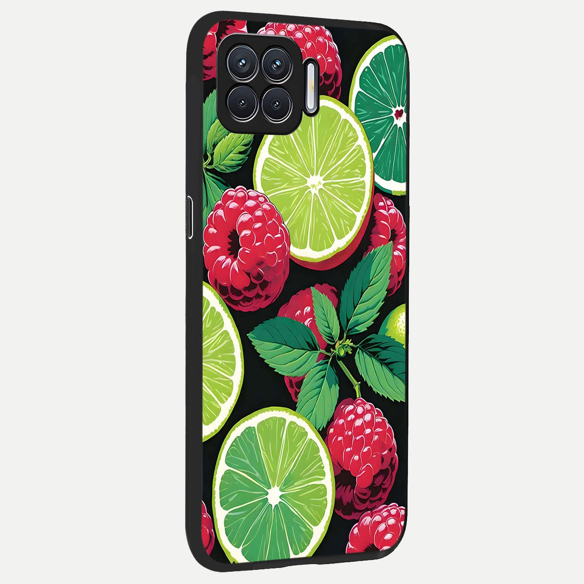  Lime and Raspberry Pattern back cover For Oppo F17 slim fit glass case with vibrant aesthetic design