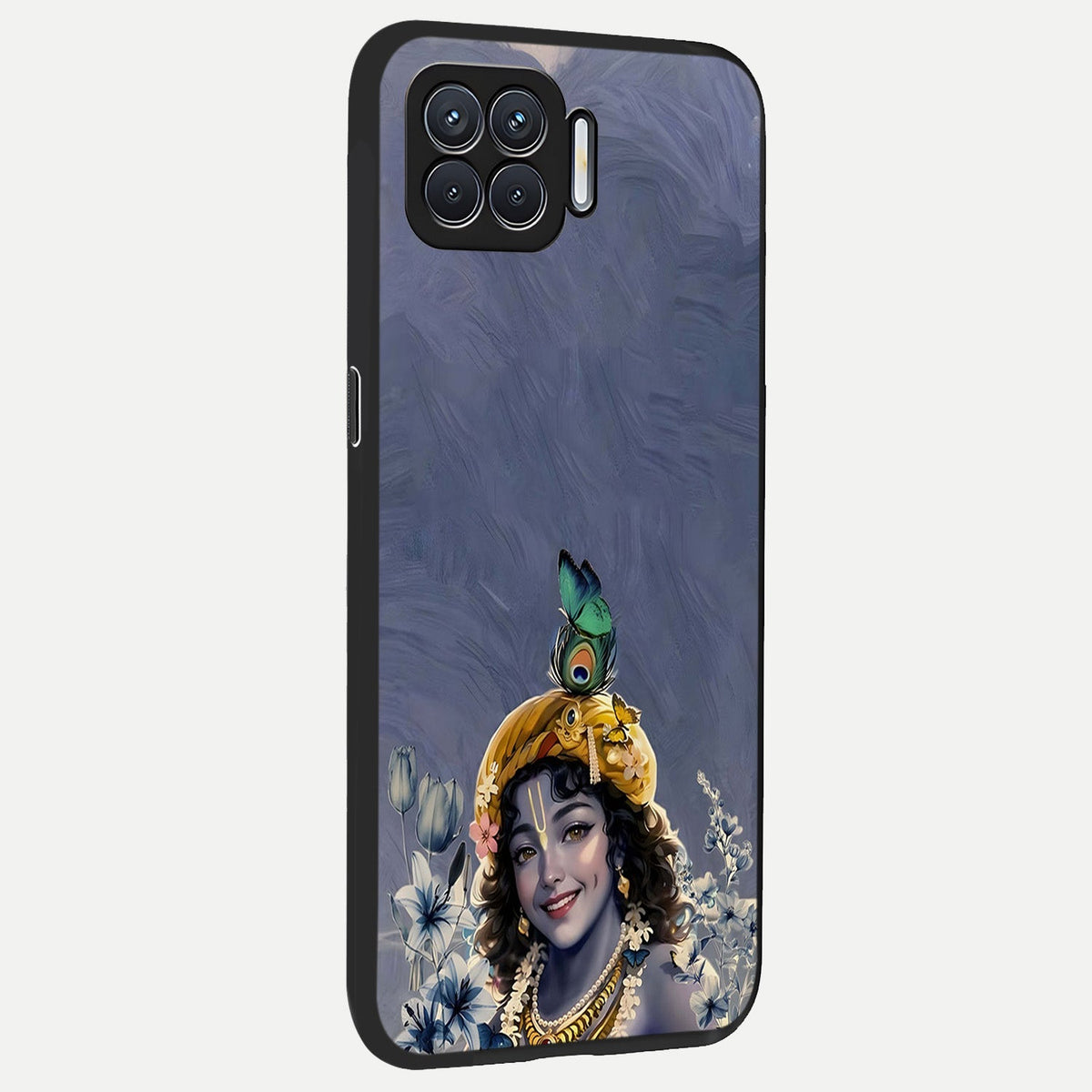  Lord Krishna back cover For Oppo F17 slim fit glass case with vibrant aesthetic design