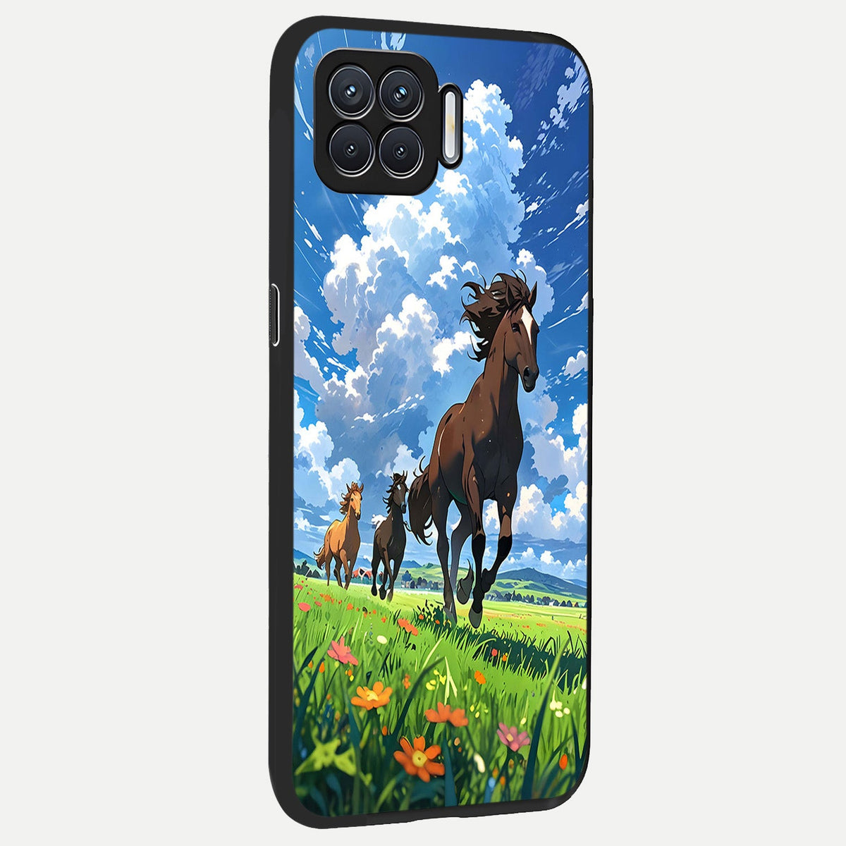  Majestic Horses Galloping back cover For Oppo F17 slim fit glass case with vibrant aesthetic design