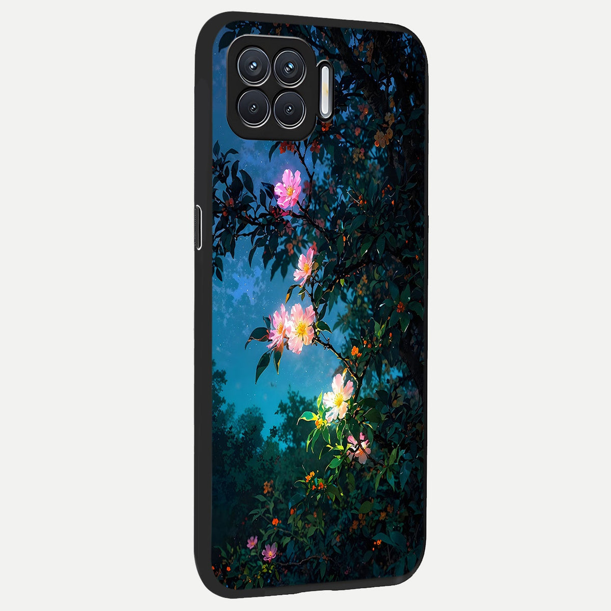  Midnight Bloom Glow back cover For Oppo F17 slim fit glass case with vibrant aesthetic design