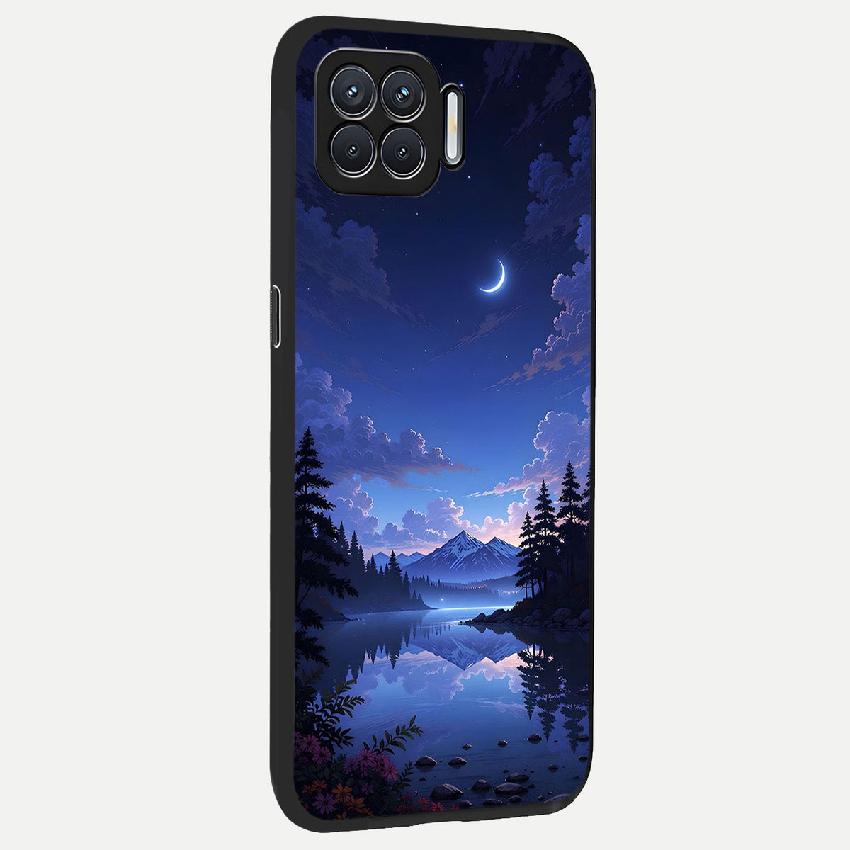  Midnight Lake Peace back cover For Oppo F17 slim fit glass case with vibrant aesthetic design