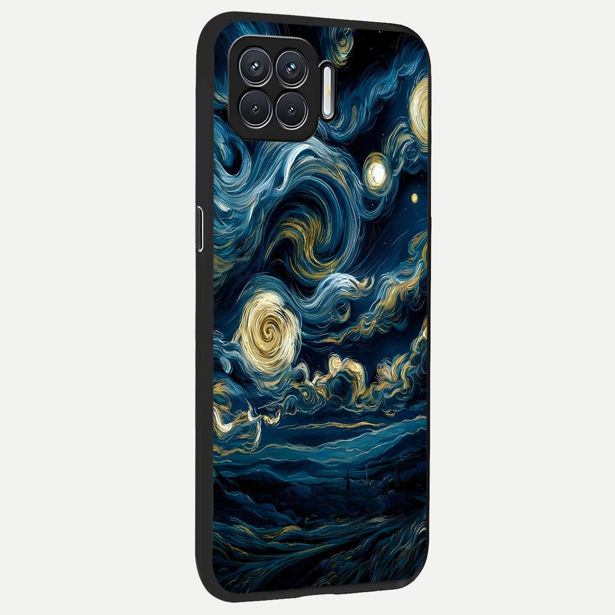  Midnight Sky Whirl back cover For Oppo F17 slim fit glass case with vibrant aesthetic design