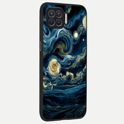  Midnight Sky Whirl back cover For Oppo F17 slim fit glass case with vibrant aesthetic design