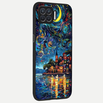  Moonlight Harbor Glow back cover For Oppo F17 slim fit glass case with vibrant aesthetic design