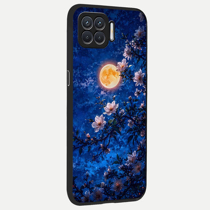  Moonlit Blossoms Night back cover For Oppo F17 slim fit glass case with vibrant aesthetic design