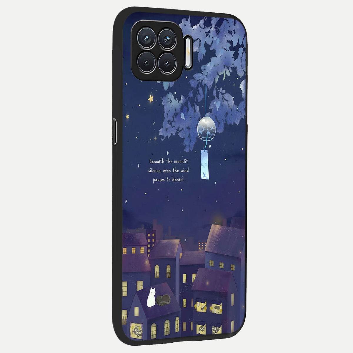  Moonlit Cat Silence back cover For Oppo F17 slim fit glass case with vibrant aesthetic design