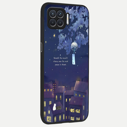  Moonlit Cat Silence back cover For Oppo F17 slim fit glass case with vibrant aesthetic design