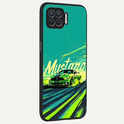 Mustang Bang back cover For Oppo F17 slim fit glass case with vibrant aesthetic design