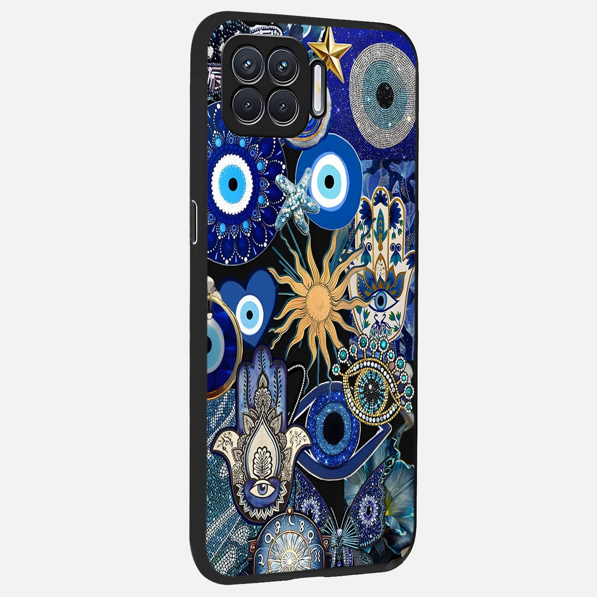  Mystic Blue Evil Eye back cover For Oppo F17 slim fit glass case with vibrant aesthetic design