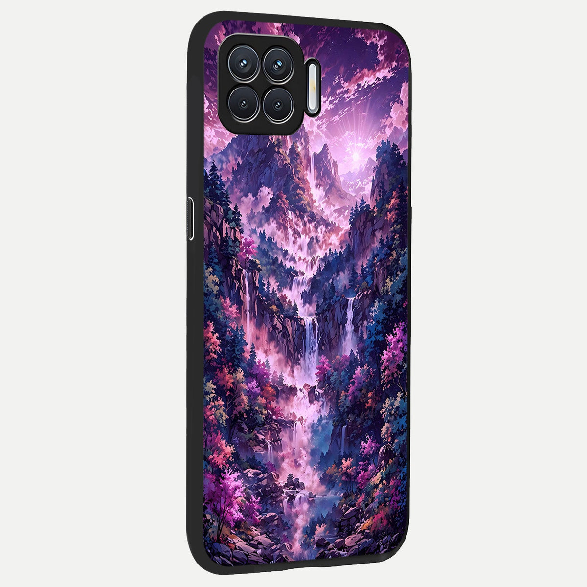  Mystic Cascade Peaks back cover For Oppo F17 slim fit glass case with vibrant aesthetic design