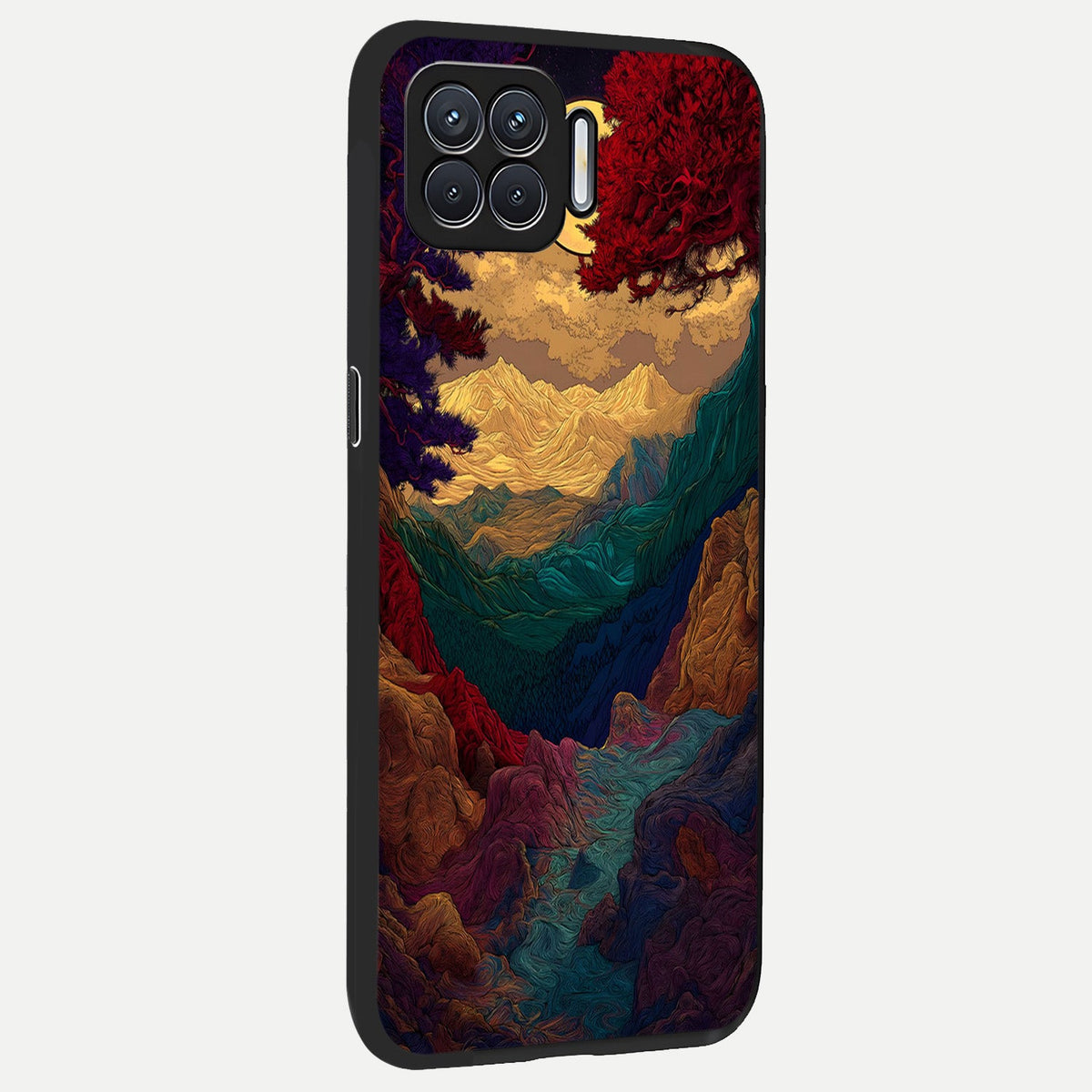  Mystic Valley Light back cover For Oppo F17 slim fit glass case with vibrant aesthetic design