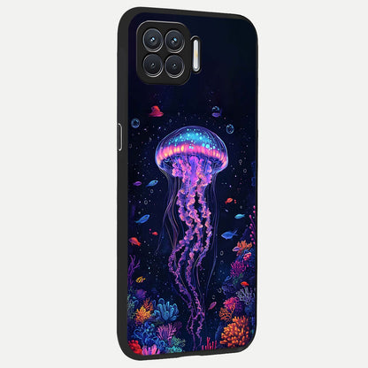  Neon Jellyfish back cover For Oppo F17 slim fit glass case with vibrant aesthetic design