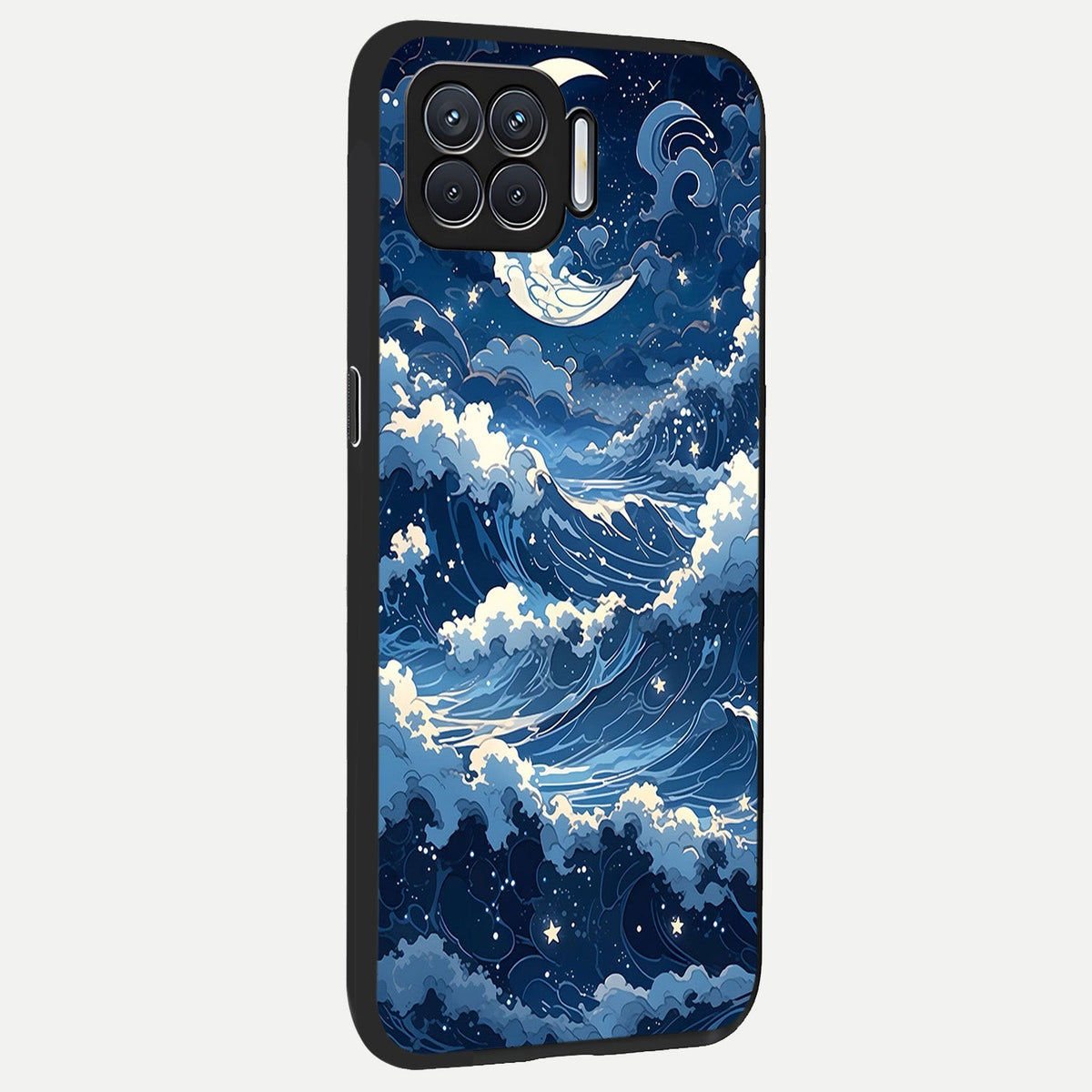  Ocean Moon Waves back cover For Oppo F17 slim fit glass case with vibrant aesthetic design