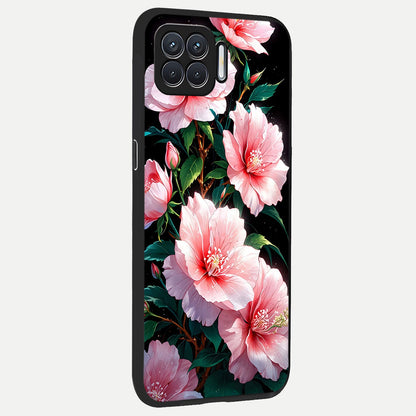  Peach Flower back cover For Oppo F17 slim fit glass case with vibrant aesthetic design