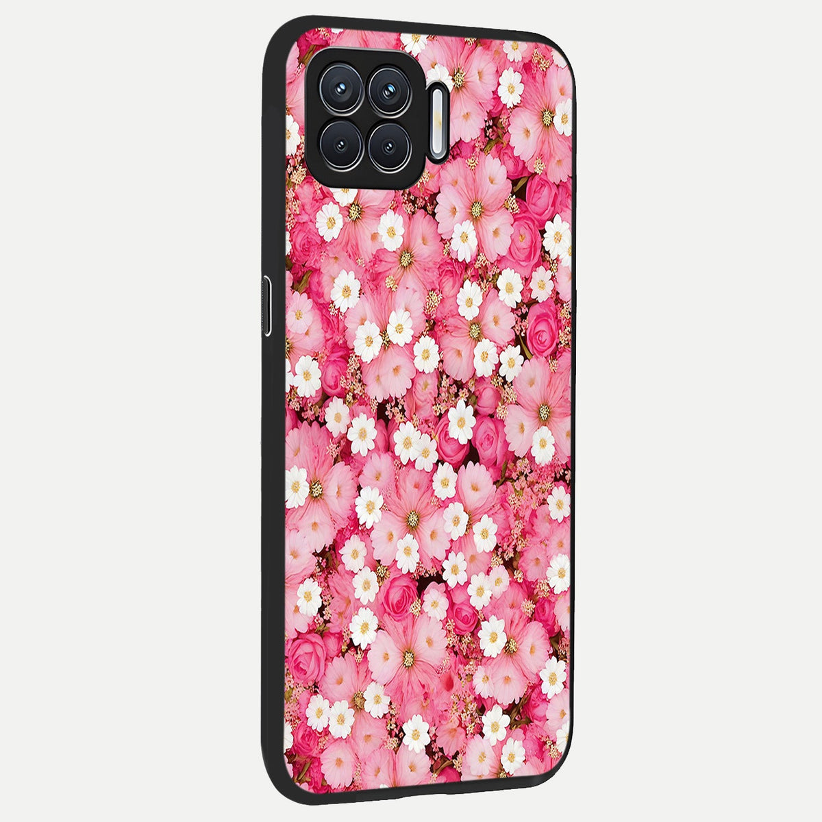  Pink Daisy Bliss back cover For Oppo F17 slim fit glass case with vibrant aesthetic design