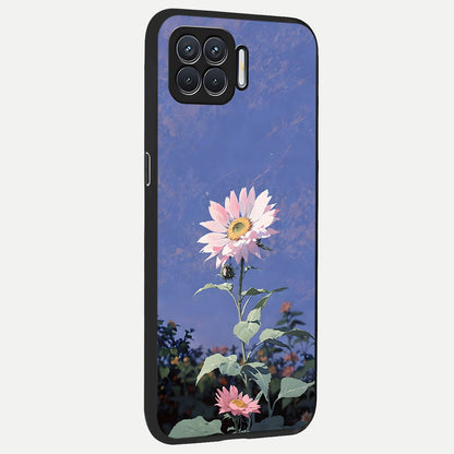  Pink Shells Outline back cover For Oppo F17 slim fit glass case with vibrant aesthetic design