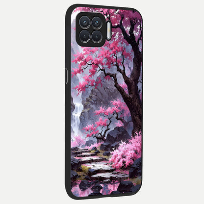  Pink Sunflower Glow back cover For Oppo F17 slim fit glass case with vibrant aesthetic design
