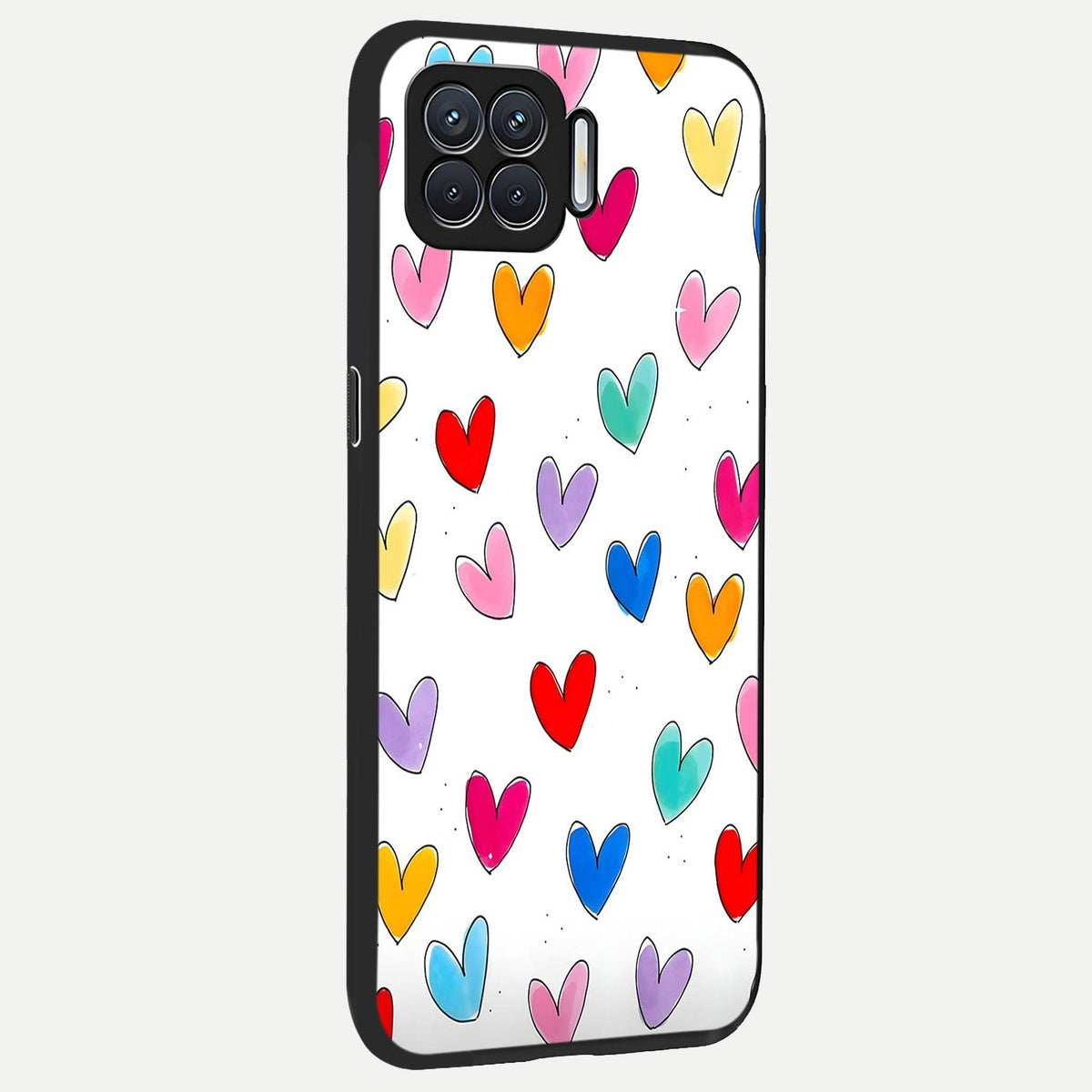  Playful Love Doodles back cover For Oppo F17 slim fit glass case with vibrant aesthetic design