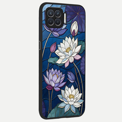  Purple Lotus Stained back cover For Oppo F17 slim fit glass case with vibrant aesthetic design