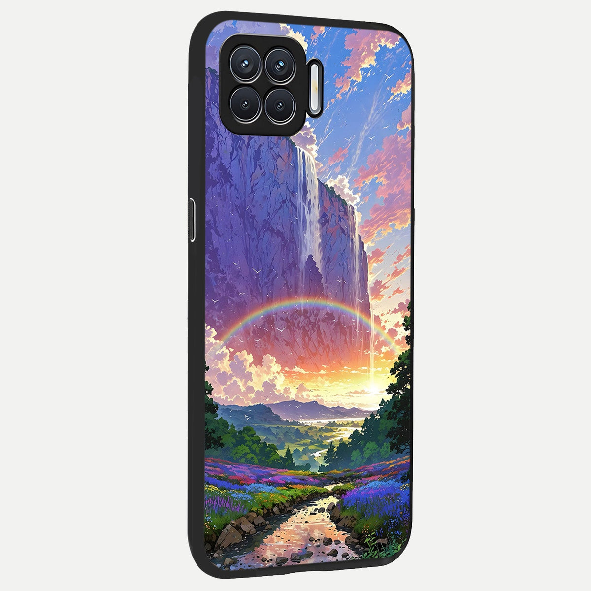  Rainbow Valley Dream back cover For Oppo F17 slim fit glass case with vibrant aesthetic design