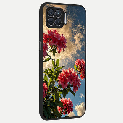  Red Bloom Skies back cover For Oppo F17 slim fit glass case with vibrant aesthetic design