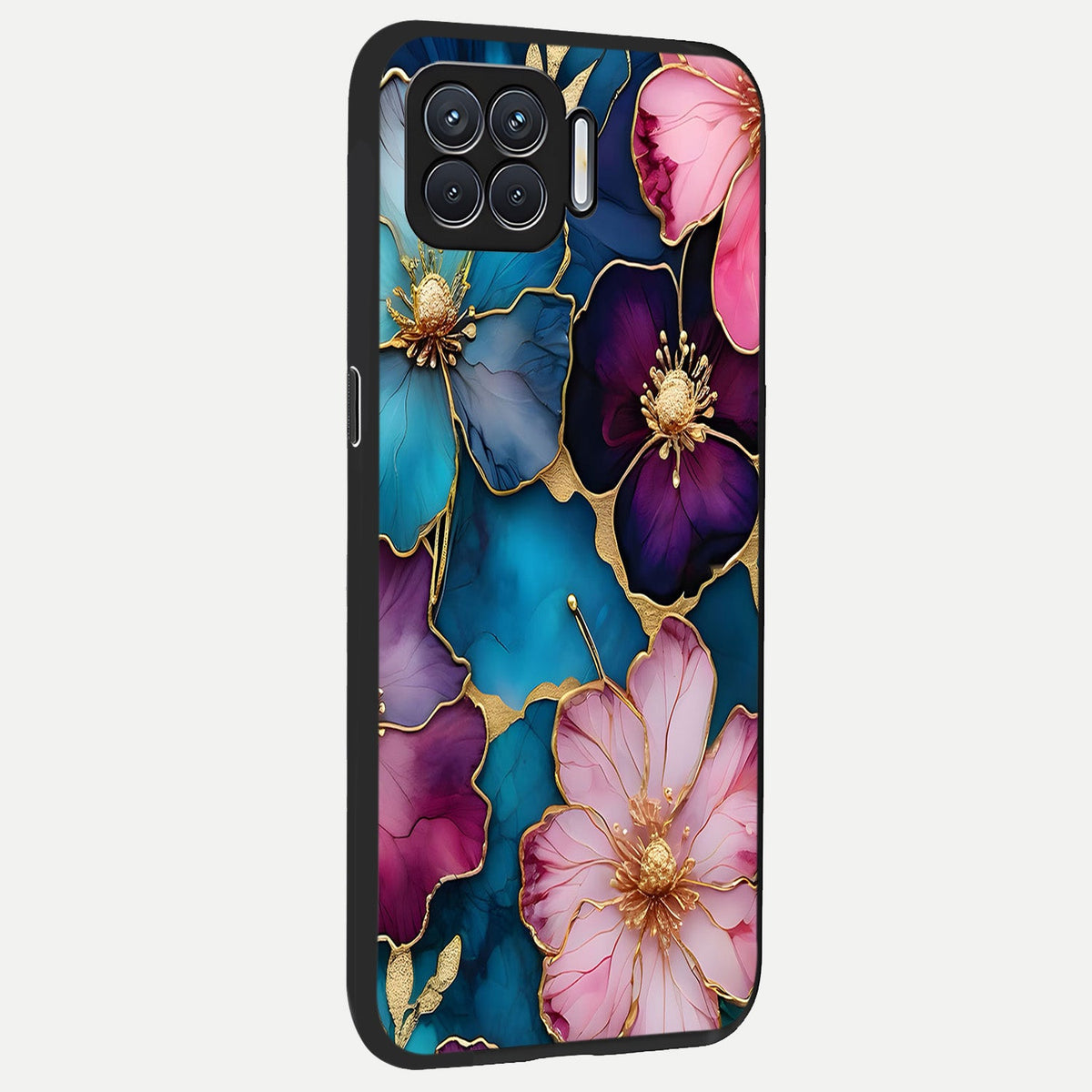  Sparkle Floral back cover For Oppo F17 slim fit glass case with vibrant aesthetic design