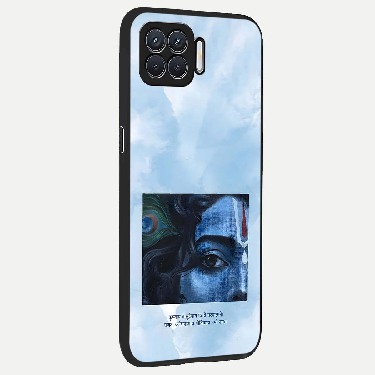  Spiritual Krishna back cover For Oppo F17 slim fit glass case with vibrant aesthetic design