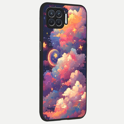  Starlit Dream Clouds back cover For Oppo F17 slim fit glass case with vibrant aesthetic design