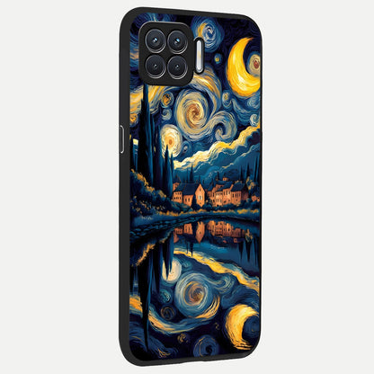  Starry Sky Serenity back cover For Oppo F17 slim fit glass case with vibrant aesthetic design