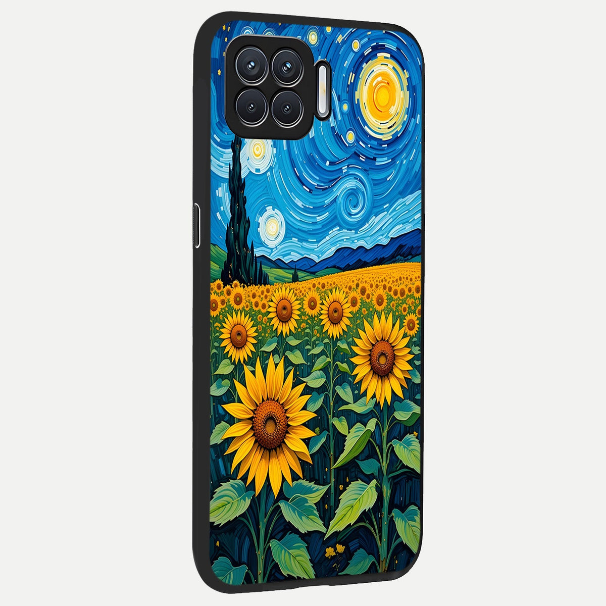  Starry Sunflower Dreams back cover For Oppo F17 slim fit glass case with vibrant aesthetic design