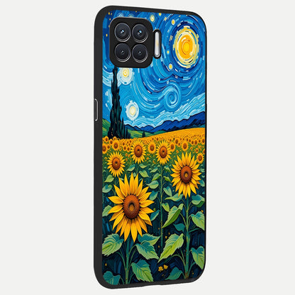  Starry Sunflower Dreams back cover For Oppo F17 slim fit glass case with vibrant aesthetic design