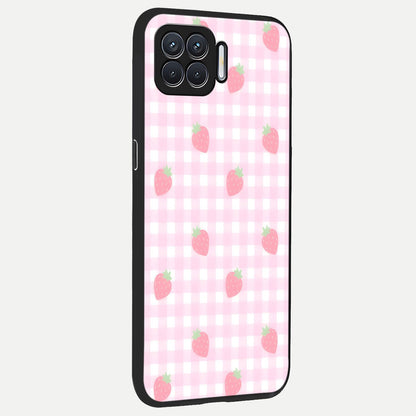  Strawberry Picnic Love back cover For Oppo F17 slim fit glass case with vibrant aesthetic design