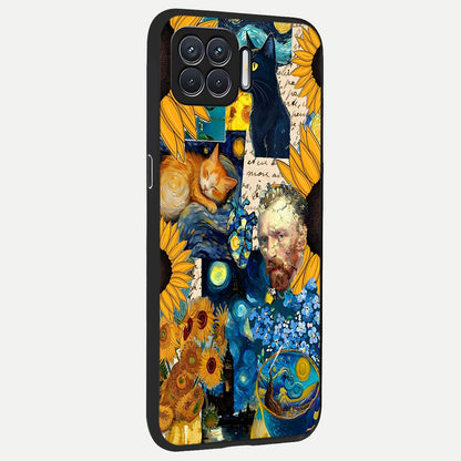  Sunflower Chic Mood Custom Name back cover For Oppo F17 slim fit glass case with vibrant aesthetic design