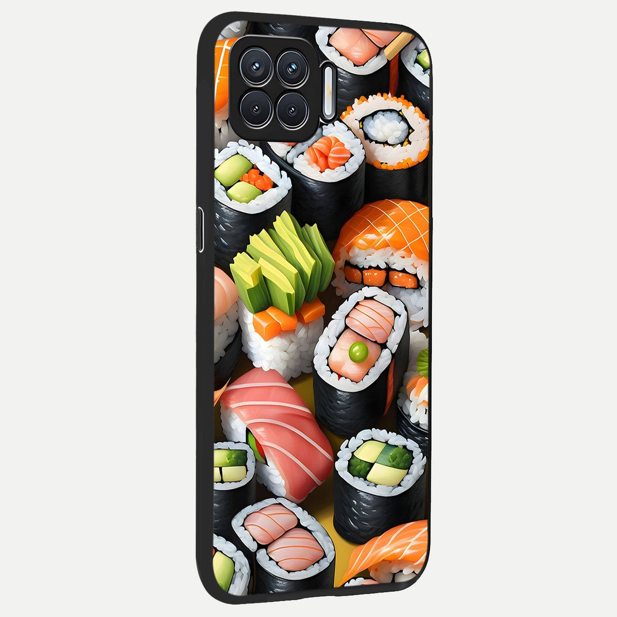  Sushi Food Pattern back cover For Oppo F17 slim fit glass case with vibrant aesthetic design