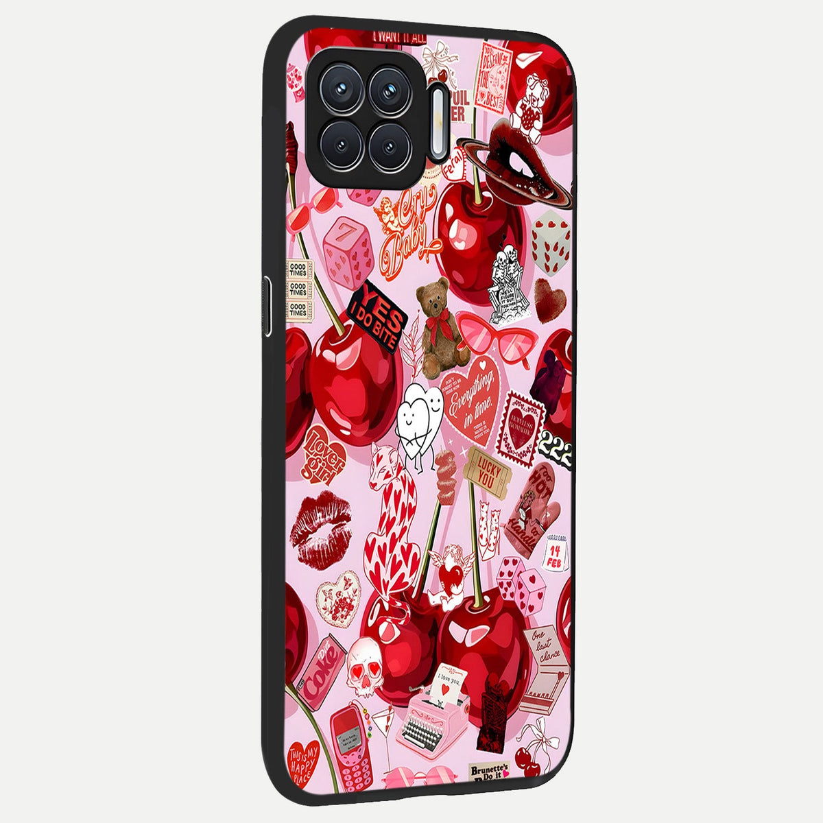  Sweet Cherry Chaos back cover For Oppo F17 slim fit glass case with vibrant aesthetic design