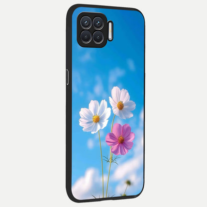  Tripple Flowers With Sky back cover For Oppo F17 slim fit glass case with vibrant aesthetic design