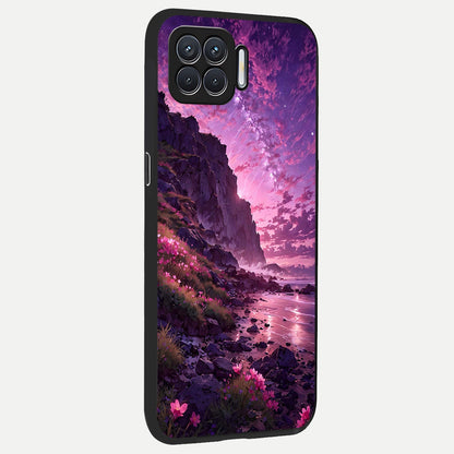  Twilight Blossom Coast back cover For Oppo F17 slim fit glass case with vibrant aesthetic design