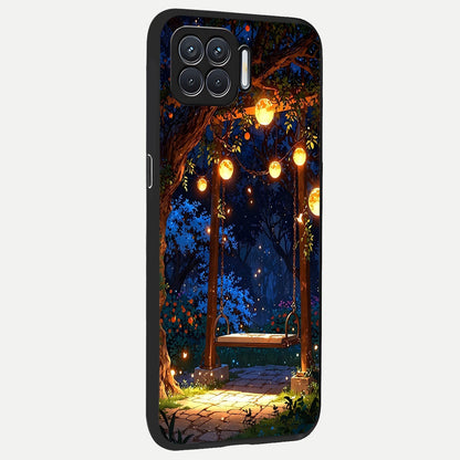  Twilight Garden Swing back cover For Oppo F17 slim fit glass case with vibrant aesthetic design