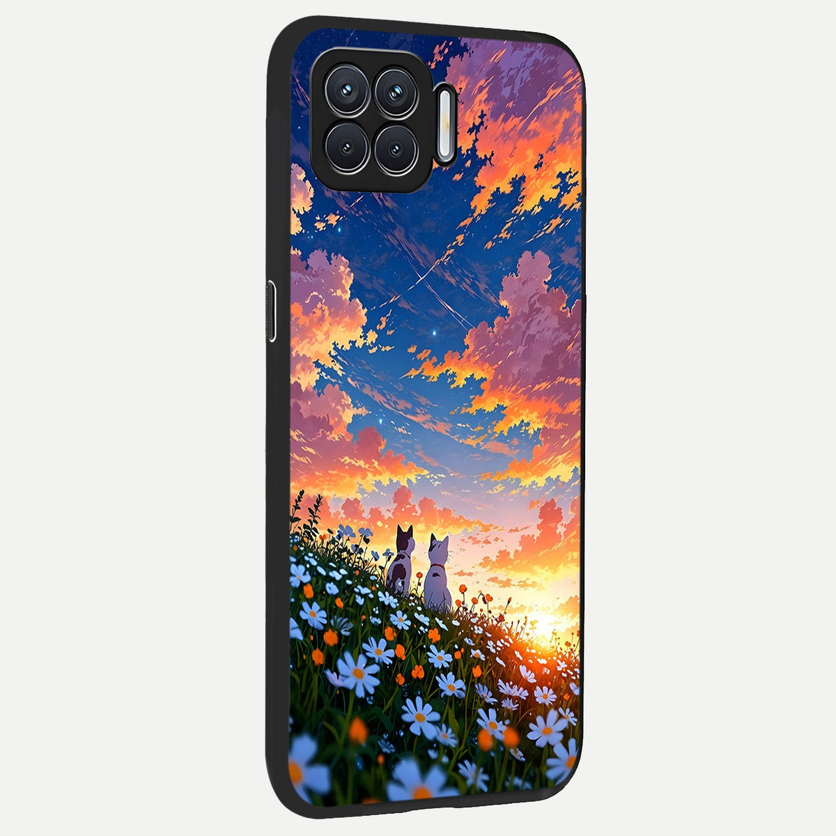  Two Cats Friends back cover For Oppo F17 slim fit glass case with vibrant aesthetic design