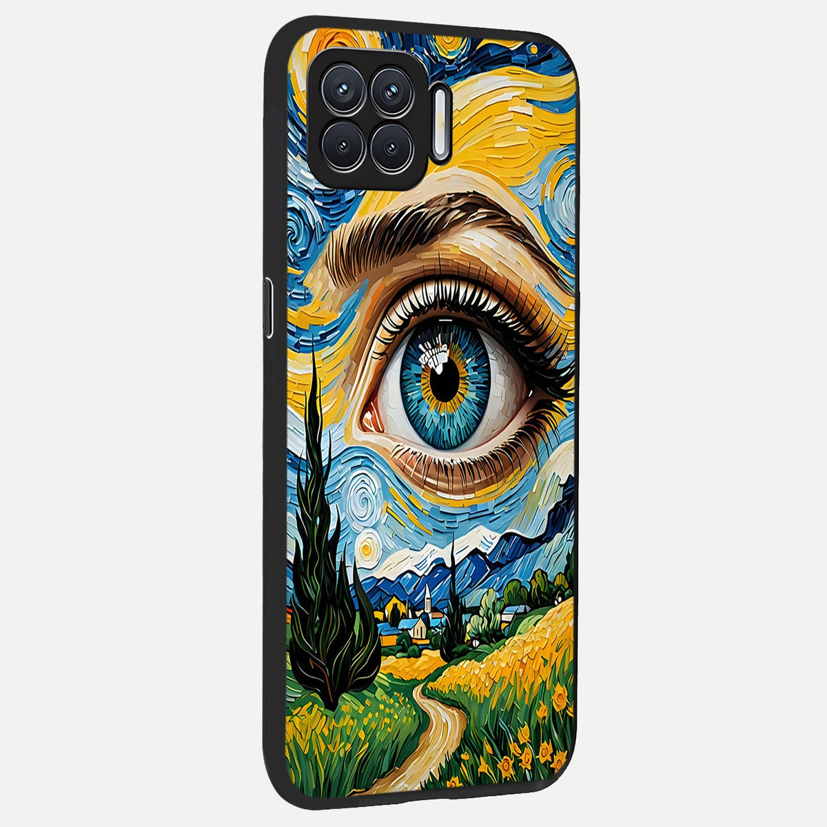  Van Gogh Eye back cover For Oppo F17 slim fit glass case with vibrant aesthetic design