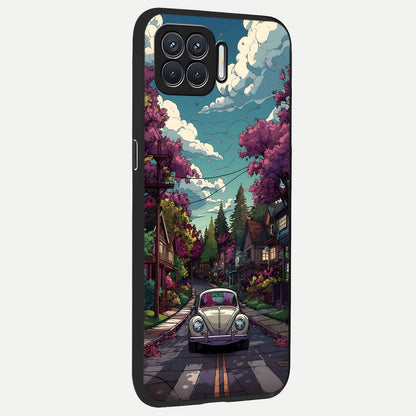  Vintage Street Drive back cover For Oppo F17 slim fit glass case with vibrant aesthetic design