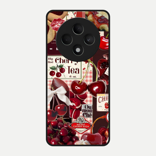  Aesthetic Cherry Tea Glass Case For Oppo F27 5G back cover – full design glossy printed glass finish