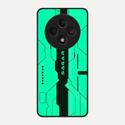  Aqua Tech CYBERPUNK Custom Name Glass Case For Oppo F27 5G back cover – full design glossy printed glass finish