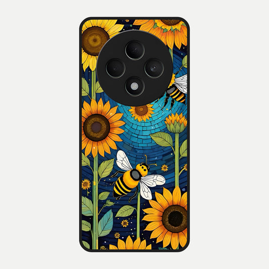  Bees And Sunflowers Glass Case For Oppo F27 5G back cover – full design glossy printed glass finish