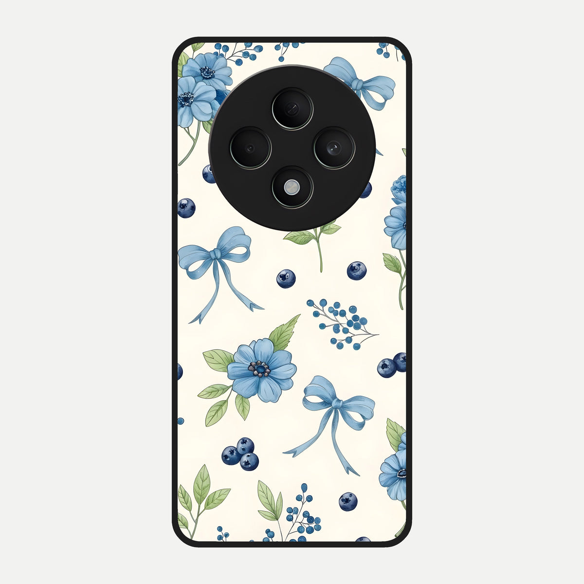  Blue Flower And Bow Glass Case For Oppo F27 5G back cover – full design glossy printed glass finish