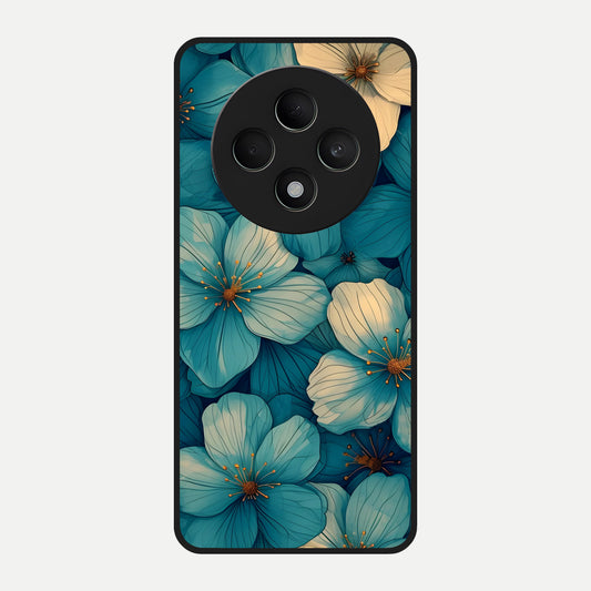  Blue Shade Floral Glass Case For Oppo F27 5G back cover – full design glossy printed glass finish